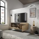 Mueble TV, 150x35x45, Roble y negro, Colgado, Suspendido