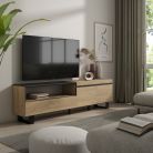 Mueble TV, 200x35x57, Roble y negro, Diseño industrial