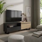 Mueble TV, 200x35x57, Roble y negro, Diseño industrial