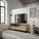 Mueble TV, 150x35x57, Roble y negro, Diseño industrial
