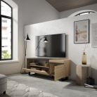 Mueble TV, 150x35x57, Roble y negro, Diseño industrial