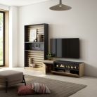 Muebles de Salón para TV, 260x186x35cm, Para TV hasta 65", Chimenea eléctrica