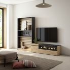 Muebles de Salón para TV, 260x186x35cm, Para TV hasta 65", Chimenea eléctrica