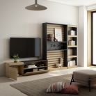 Muebles de Salón para TV, 320x186x35cm, Roble y negro