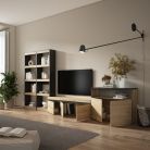 Muebles de Salón para TV, 370x186x35cm, Roble y negro