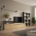 Muebles de Salón para TV, 370x186x35cm, Roble y negro