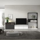 Muebles de Salón para TV, Blanco y negro , Chimenea eléctrica