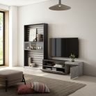 Muebles de Salón para TV, Cemento, Chimenea eléctrica