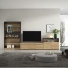 Muebles de Salón para TV, Roble y negro, Chimenea eléctrica